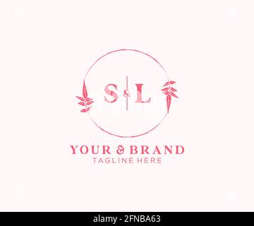 SL letters floral frames. Botanical feminine editable premade monoline unique decoration for greeting card, wedding invitation. Stock Vector