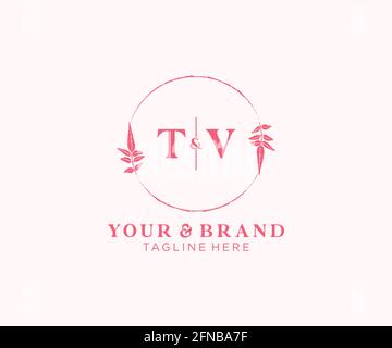 TV letters floral frames. Botanical feminine editable premade monoline unique decoration for greeting card, wedding invitation. Stock Vector