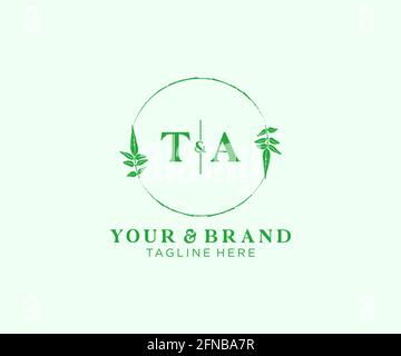 TA letters floral frames. Botanical feminine editable premade monoline unique decoration for greeting card, wedding invitation. Stock Vector