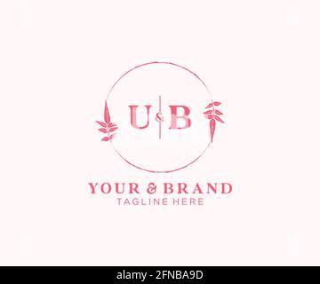 UB letters floral frames. Botanical feminine editable premade monoline unique decoration for greeting card, wedding invitation. Stock Vector