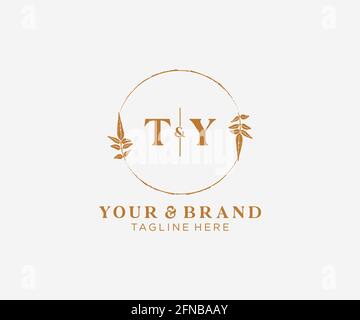 TY letters floral frames. Botanical feminine editable premade monoline unique decoration for greeting card, wedding invitation. Stock Vector