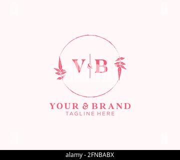 VB letters floral frames. Botanical feminine editable premade monoline unique decoration for greeting card, wedding invitation. Stock Vector