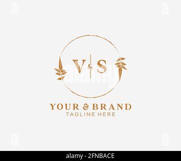 VS letters floral frames. Botanical feminine editable premade monoline unique decoration for greeting card, wedding invitation. Stock Vector