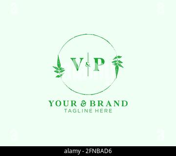 VP letters floral frames. Botanical feminine editable premade monoline unique decoration for greeting card, wedding invitation. Stock Vector