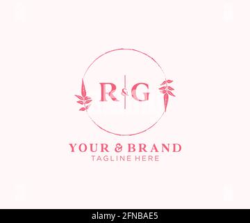 RG letters floral frames. Botanical feminine editable premade monoline unique decoration for greeting card, wedding invitation. Stock Vector