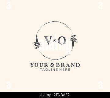 VO letters floral frames. Botanical feminine editable premade monoline unique decoration for greeting card, wedding invitation. Stock Vector