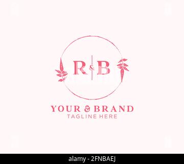 RB letters floral frames. Botanical feminine editable premade monoline unique decoration for greeting card, wedding invitation. Stock Vector