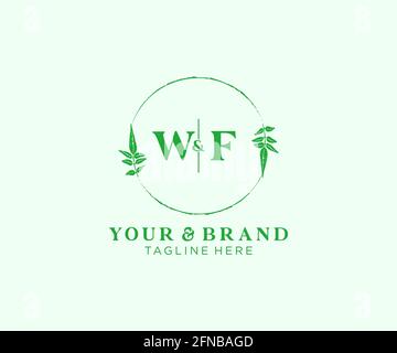 WF letters floral frames. Botanical feminine editable premade monoline unique decoration for greeting card, wedding invitation. Stock Vector