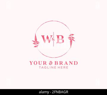 WB letters floral frames. Botanical feminine editable premade monoline unique decoration for greeting card, wedding invitation. Stock Vector