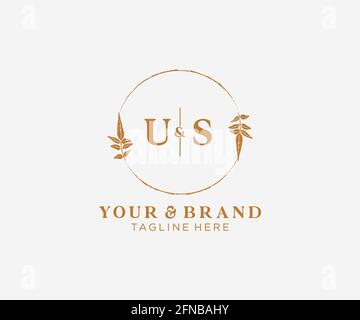 US letters floral frames. Botanical feminine editable premade monoline unique decoration for greeting card, wedding invitation. Stock Vector