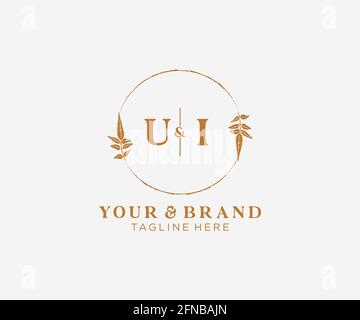 UI letters floral frames. Botanical feminine editable premade monoline unique decoration for greeting card, wedding invitation. Stock Vector