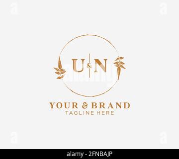 UN letters floral frames. Botanical feminine editable premade monoline unique decoration for greeting card, wedding invitation. Stock Vector