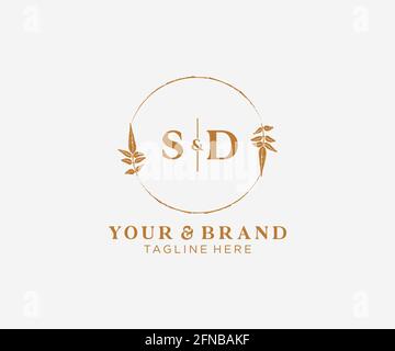 SD letters floral frames. Botanical feminine editable premade monoline unique decoration for greeting card, wedding invitation. Stock Vector