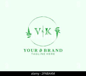 VK letters floral frames. Botanical feminine editable premade monoline unique decoration for greeting card, wedding invitation. Stock Vector
