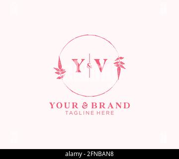YV letters floral frames. Botanical feminine editable premade monoline unique decoration for greeting card, wedding invitation. Stock Vector