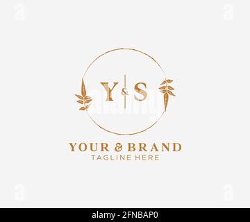 YS letters floral frames. Botanical feminine editable premade monoline unique decoration for greeting card, wedding invitation. Stock Vector