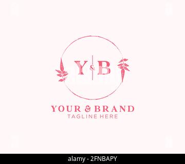 YB letters floral frames. Botanical feminine editable premade monoline unique decoration for greeting card, wedding invitation. Stock Vector