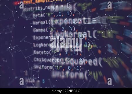 Software source code. Programming code. Programming code on computer screen. Developer working on program codes in office. Stock Photo