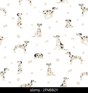 Dalmatian dogs seamless pattern. Different poses, coat colors set ...