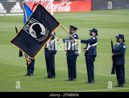 Chester, Pennsylvania, USA. 15th May, 2021. May 15, 2021, Chester PA- Local Air Force ROTC Cadet Color Guard honoring POW's and MIA military at Subaru Park Credit: Ricky Fitchett/ZUMA Wire/Alamy Live News Stock Photo