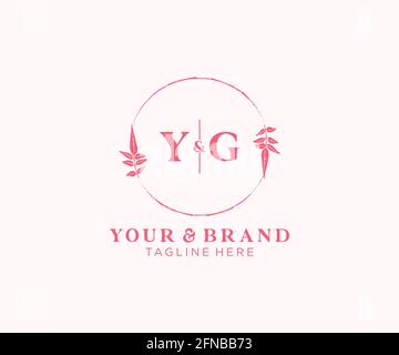 YG letters floral frames. Botanical feminine editable premade monoline unique decoration for greeting card, wedding invitation. Stock Vector