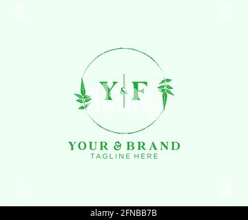 YF letters floral frames. Botanical feminine editable premade monoline unique decoration for greeting card, wedding invitation. Stock Vector