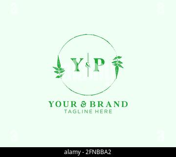 YP letters floral frames. Botanical feminine editable premade monoline unique decoration for greeting card, wedding invitation. Stock Vector