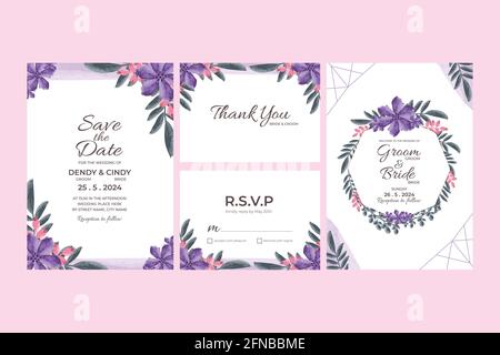 Wedding Invitation Card Template With Watercolor Floral Frame Decorations for wedding, bridal shower, baby shower, birthday party and memorable moment Stock Vector