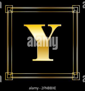 Letter Y Logo Design With Square Ornament, luxury golden design, vector illustration Stock Vector