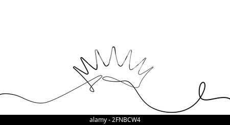 Self drawing king crown. Simple of single continuous one black line drawing of crown on white. Isolated black icon crown. Symbol of leadership, power, Stock Vector