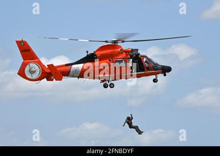 Melbourne, United States. 16th May, 2021. The US Coast Guard puts on a demonstration at The Great Florida Air Show presented by Northrup Grumman in Melbourne, Florida on Saturday May 15, 2021. Photo by Joe Marino/UPI Credit: UPI/Alamy Live News Stock Photo