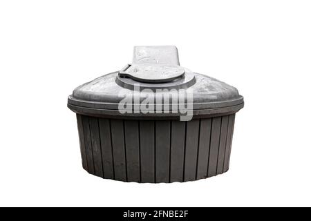 Large street trash can isolated on white bakground close up Stock Photo