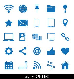 Solid icons of internet icons on white background. 64x64 pixel perfect. Stock Vector