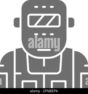 Metallurgist in a protective mask gray icon. Stock Vector