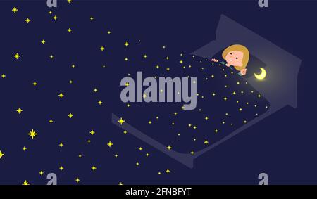 A set of women in a hoodie Sleeping in the starry sky.It's vector art so easy to edit. Stock Vector