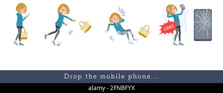 A set of women in a hoodie who drops her smartphone.It's vector art so easy to edit. Stock Vector