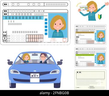 A set of women in a hoodie who get a driver's license.It's vector art so easy to edit. Stock Vector