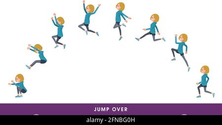 A set of women in a hoodie who jump over big.It's vector art so easy to edit. Stock Vector