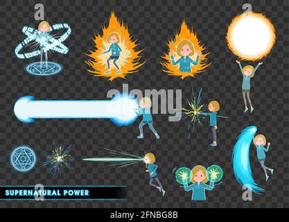 A set of women in a hoodie who demonstrate supernatural powers.It's vector art so easy to edit. Stock Vector