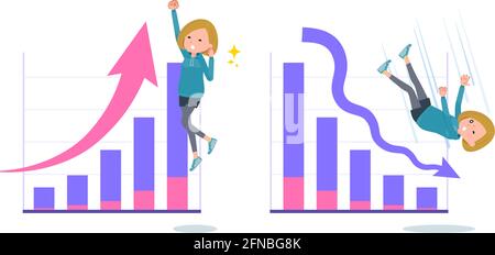 A set of women in a hoodie who express performance up and performance down.It's vector art so easy to edit. Stock Vector