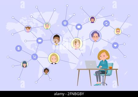 A set of women in a hoodie disseminating information on social media.It's vector art so easy to edit. Stock Vector