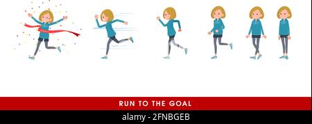 A set of women in a hoodie who start running gradually.It's vector art so easy to edit. Stock Vector