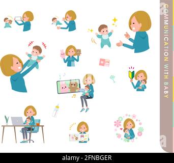 A set of women in a hoodie who communicate with their baby.It's vector art so easy to edit. Stock Vector