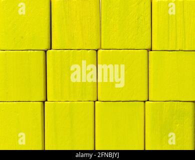 yellow quadratic rough wooden blocks art Stock Photo
