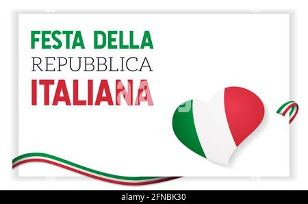 Festa della Repubblica Italiana. Text in italian: Italian Republic Day. National holiday. Celebrated annually on June 2 in Italy. Italy flag. Poster, Stock Vector