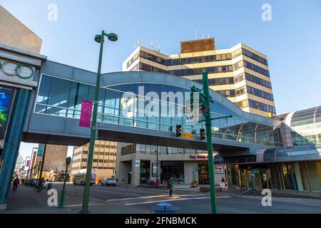 Anchorage, Alaska, USA - 30 September 2020: Modern buildings along Main 5th Avenue, Anchorage Downtown. Stock Photo