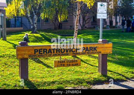 Anchorage, Alaska, USA - 30 September 2016: Elizabeth&Roy Peratrovich Park, Parks and recreation. Stock Photo