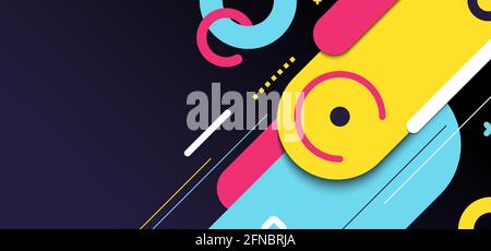 Abstract banner web template geometric elements rounded diagonal line bright color on black background. Vector illustration Stock Vector