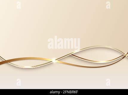 Abstract luxury 3d background golden line on wave shape paper cut style. Vector illustration Stock Vector