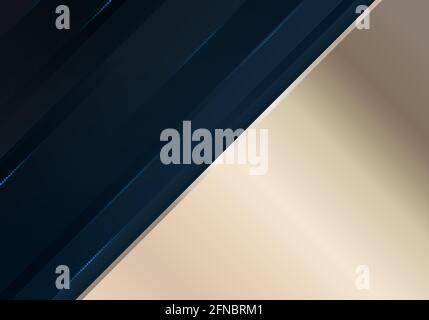 Abstract dark blue diagonal stripes layered with lighting effect and golden background. Vector illustration Stock Vector
